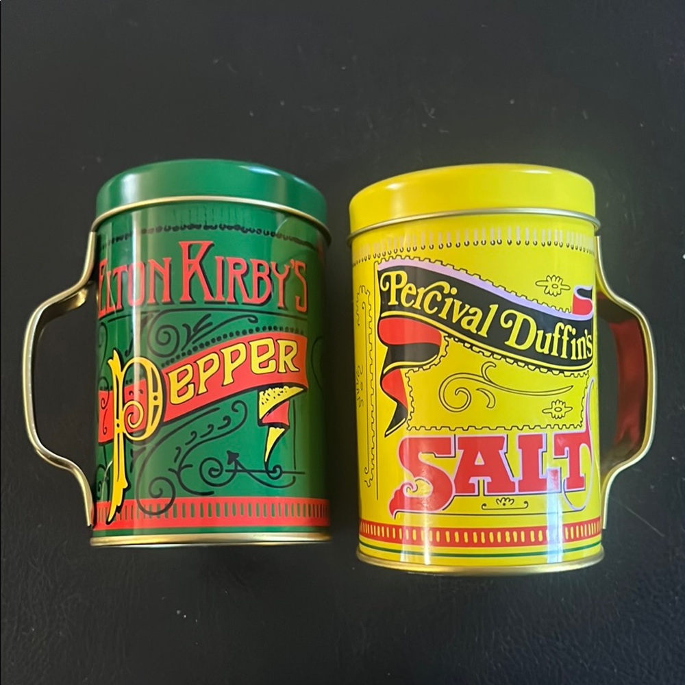 Vintage Percival Duffin's Salt and Anton Kirby's Pepper Tins